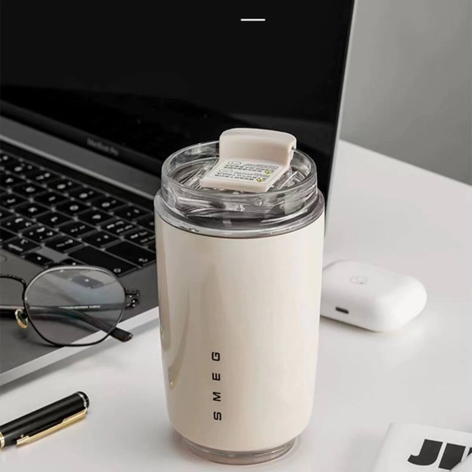 Back. SMEG - 12OZ SMEG Stainless Steel Insulated Vacuum Coffee Wall Travel Mug - Cream.