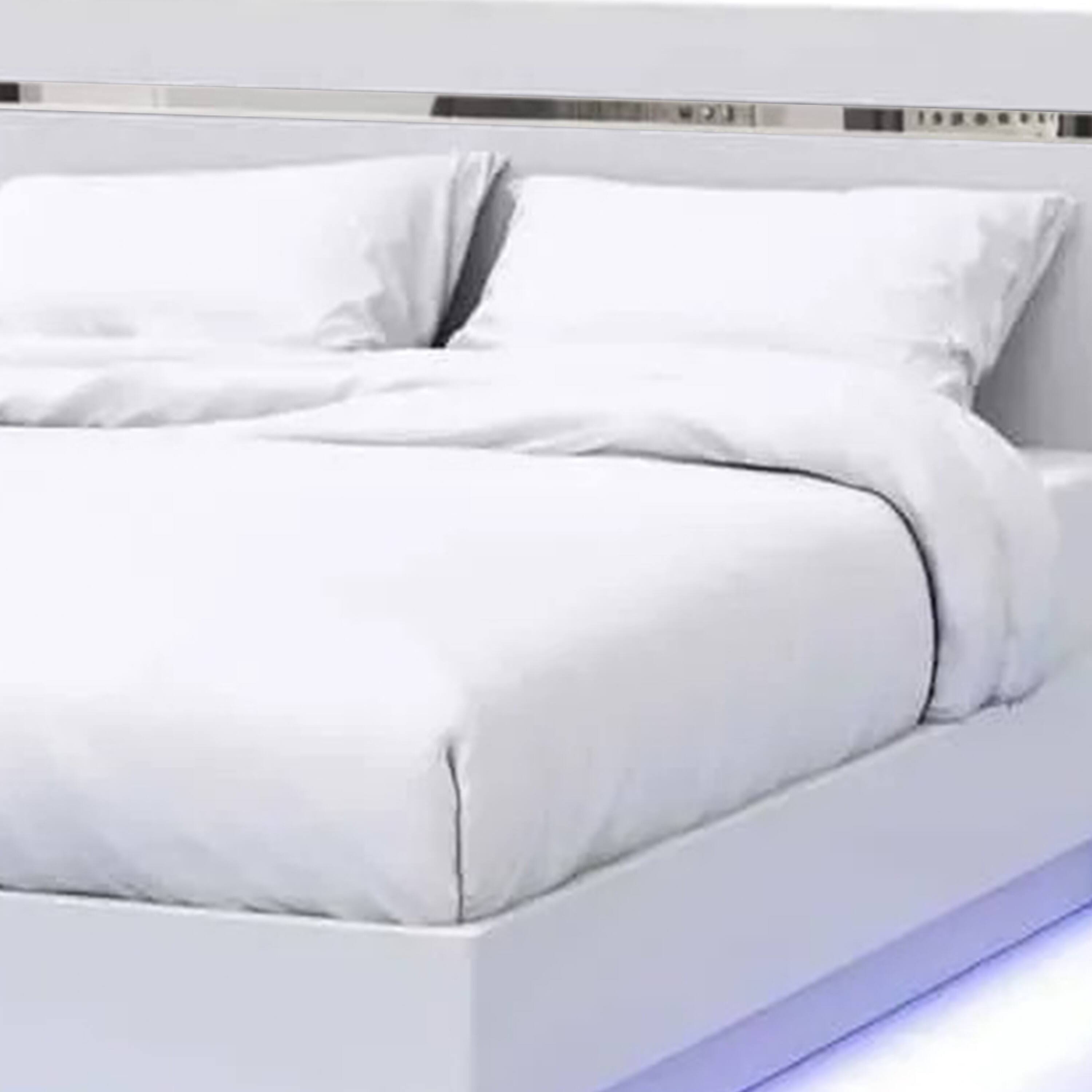 Alt View 1. Manhattan Lane - Pero Queen Size Bed, Chrome Accent Headboard, White LED Footboard - White, Chrome.