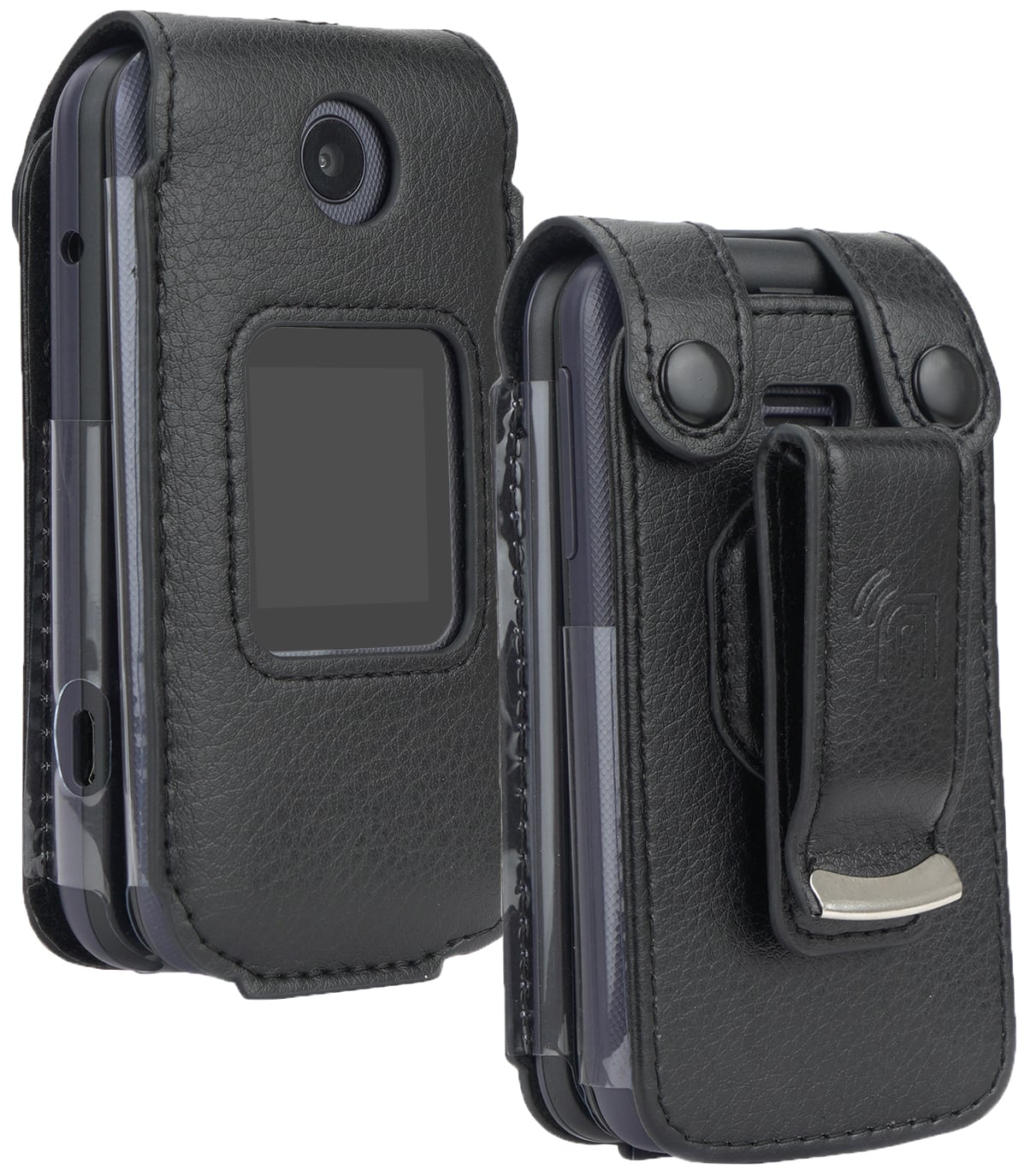 Nakedcellphone - Vegan Leather Case with Belt Clip for Alcatel Go Flip 4, TCL FLIP Pro, TCL Classic, TCL Flip Go - Black