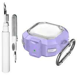 Dteck - For Galaxy Buds4 / Galaxy Buds4 Pro Shockproof Safety Lock Rugged Headphones Case With Keychain & Clean Pen - Purple