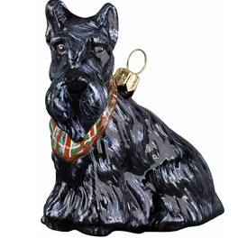 Joy to the World Collectibles - Joy to the World Scottish Terrier with Tartan Bandana Dog Polish Glass Christmas Ornament Scottie - Black