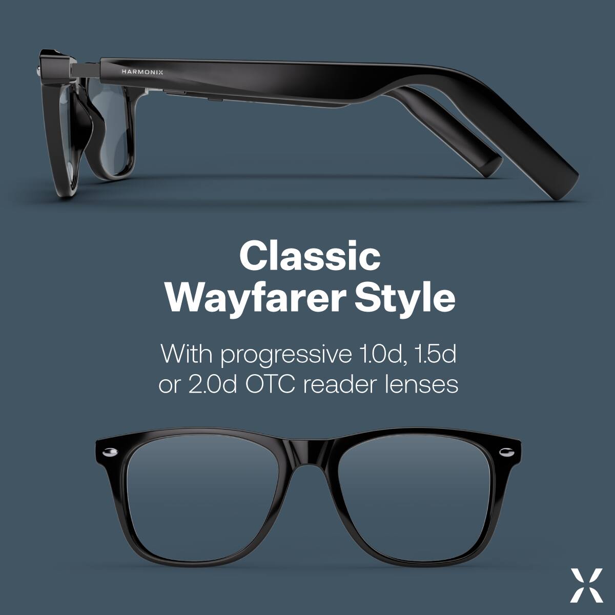 HARMONIX Classic Wayfarer Style With progressive 1.0d, 1.5d or 2.0d OTC reader lenses
