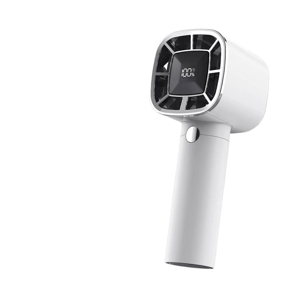 Front. Stock Preferred - Handheld Rechargeable Mini Fan with LED Digital Display – Portable 3-Speed USB Fan.