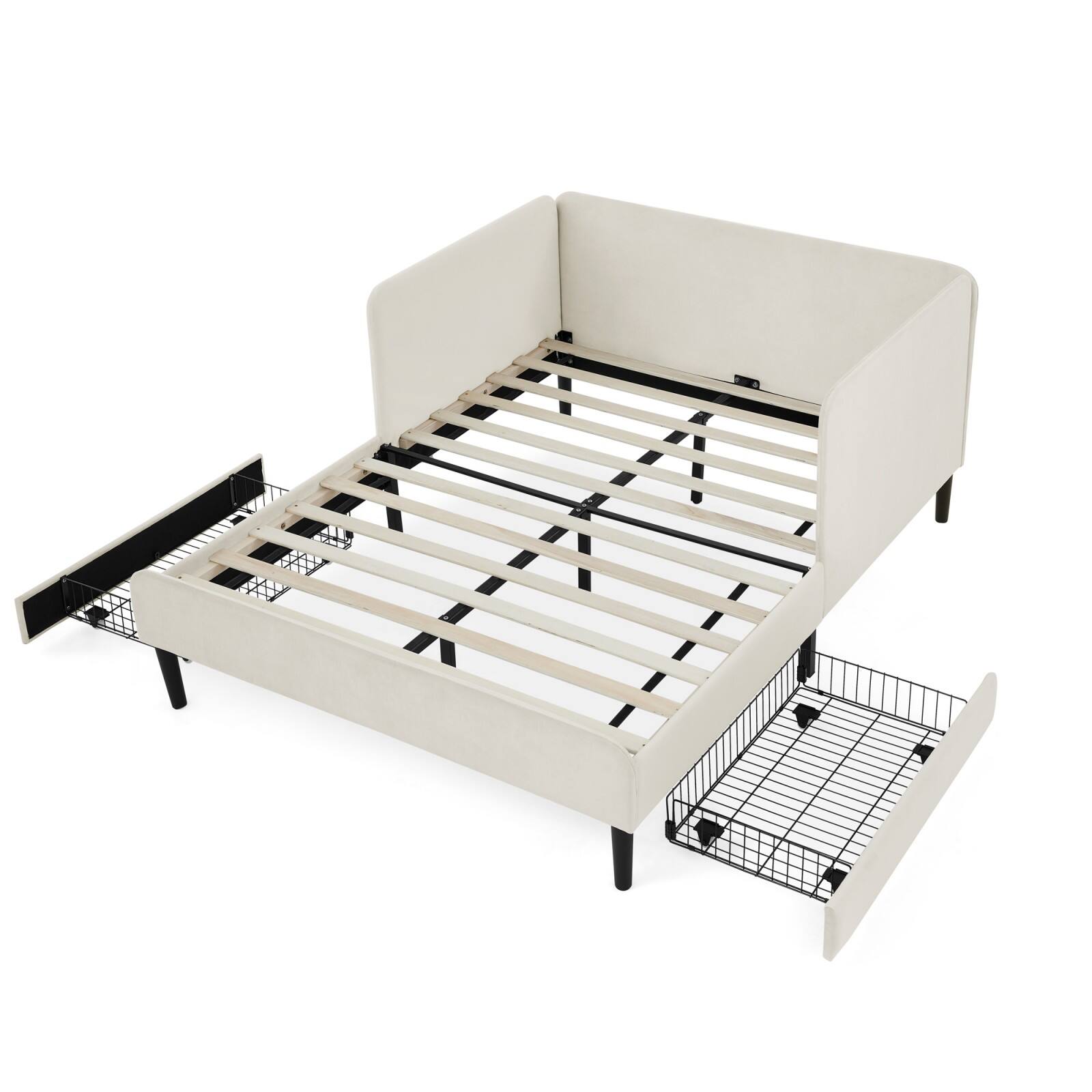 Alt View 8. Ecooso - Full Size Upholstered Platform Bed Frame with 2 Storage Drawers, Adjustable Velvet Sofa Bed - Beige.