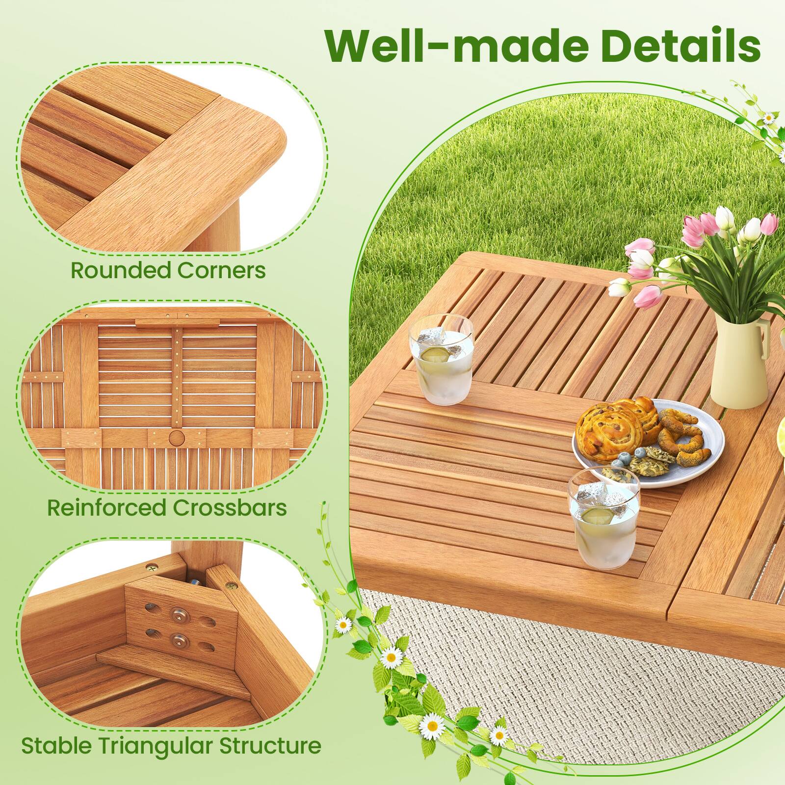 Well-made Details  
- Rounded Corners  
- Reinforced Crossbars  
- Stable Triangular Structure
