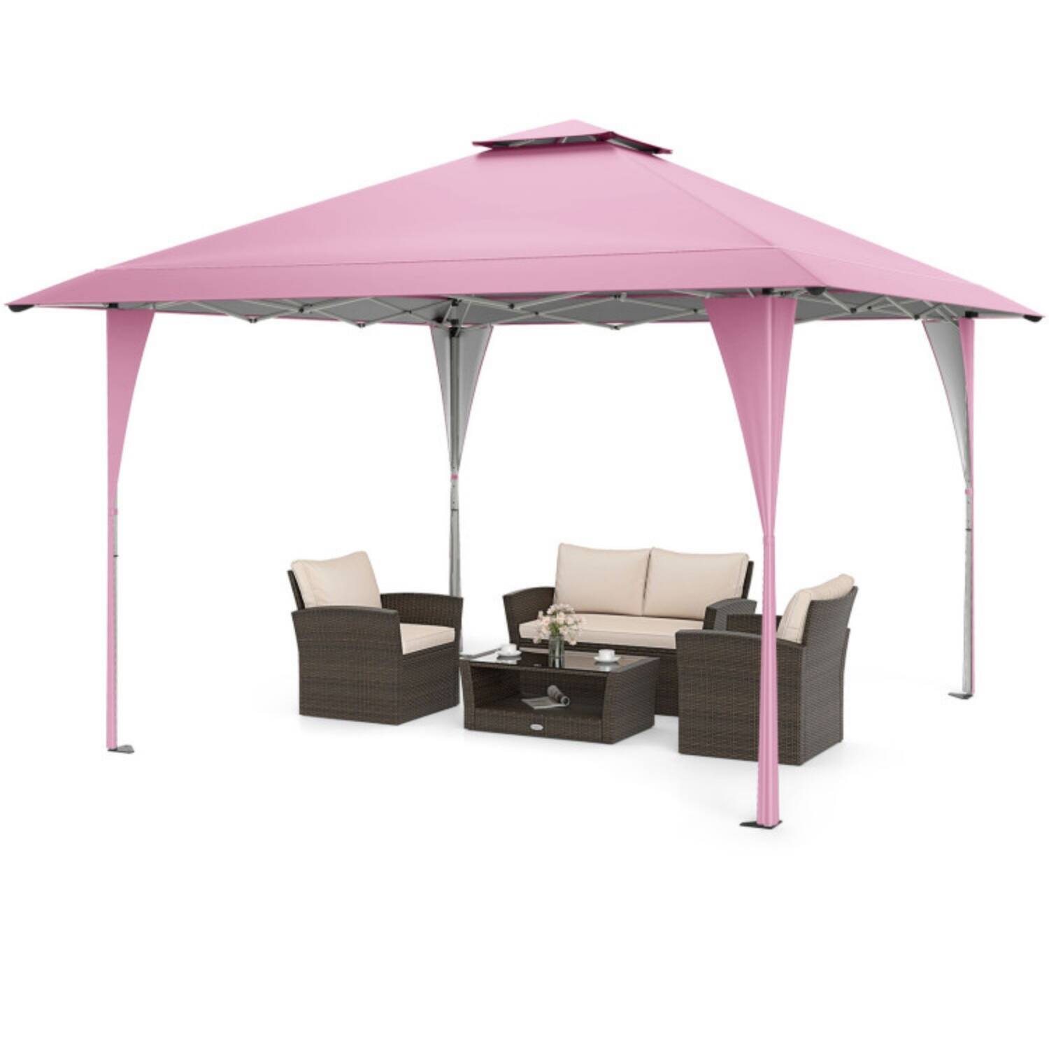 Alt View 5. Mondawe - 13 x 13 FT Pop-Up Gazebo Canopy with Carry Bag, 8 Stakes, and 4 Ropes - Pink.