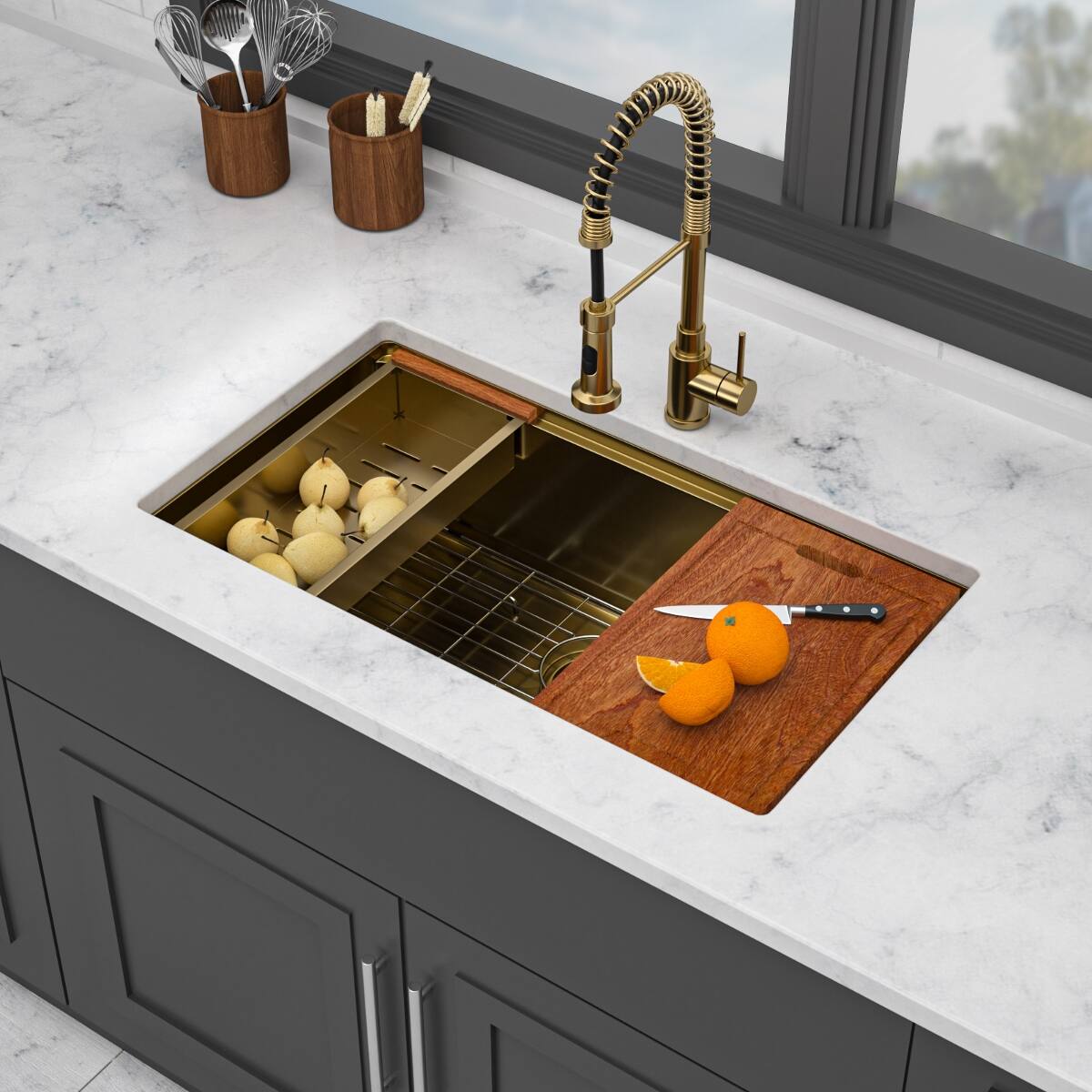 Ropilly 36 inch undermount workstation kitchen sink, single bowl, 16 ...