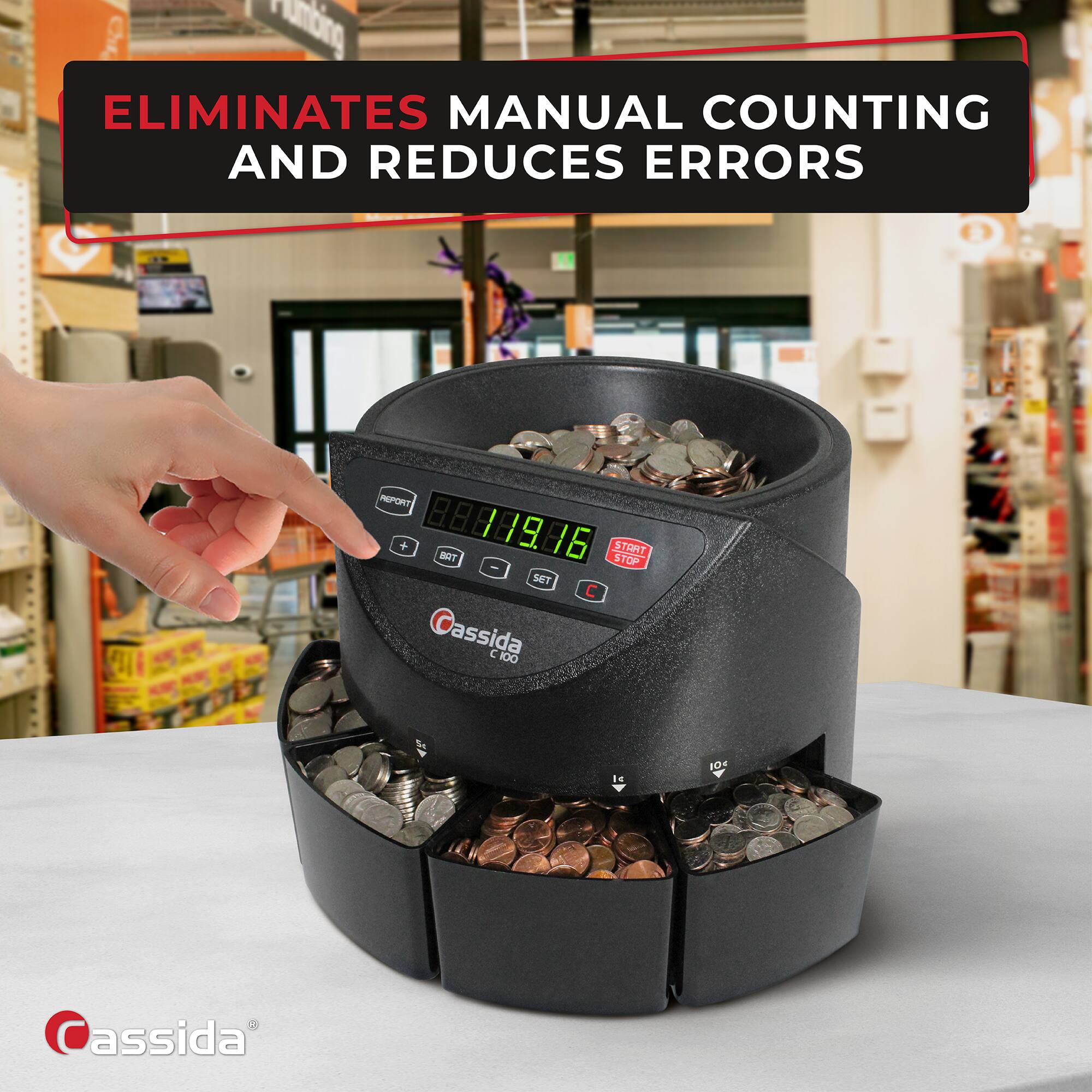 ELIMINATES MANUAL COUNTING AND REDUCES ERRORS

Cassida C100