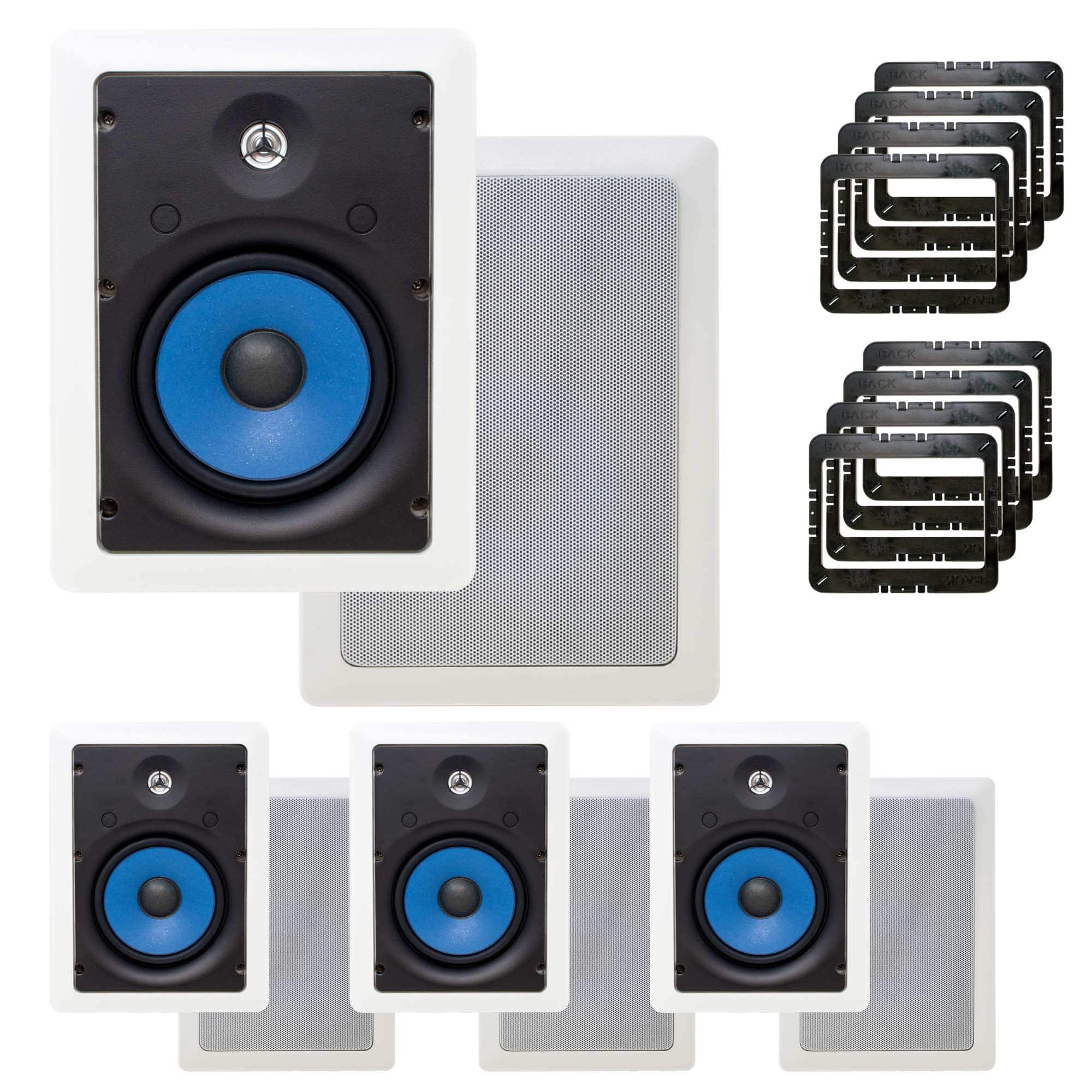 Legrand - MS3651 3000 Series 6.5" In-Wall Speakers Case Pack 4 Pair 8 Speakers total with In Wall Mounting Brackets - Black/Gray