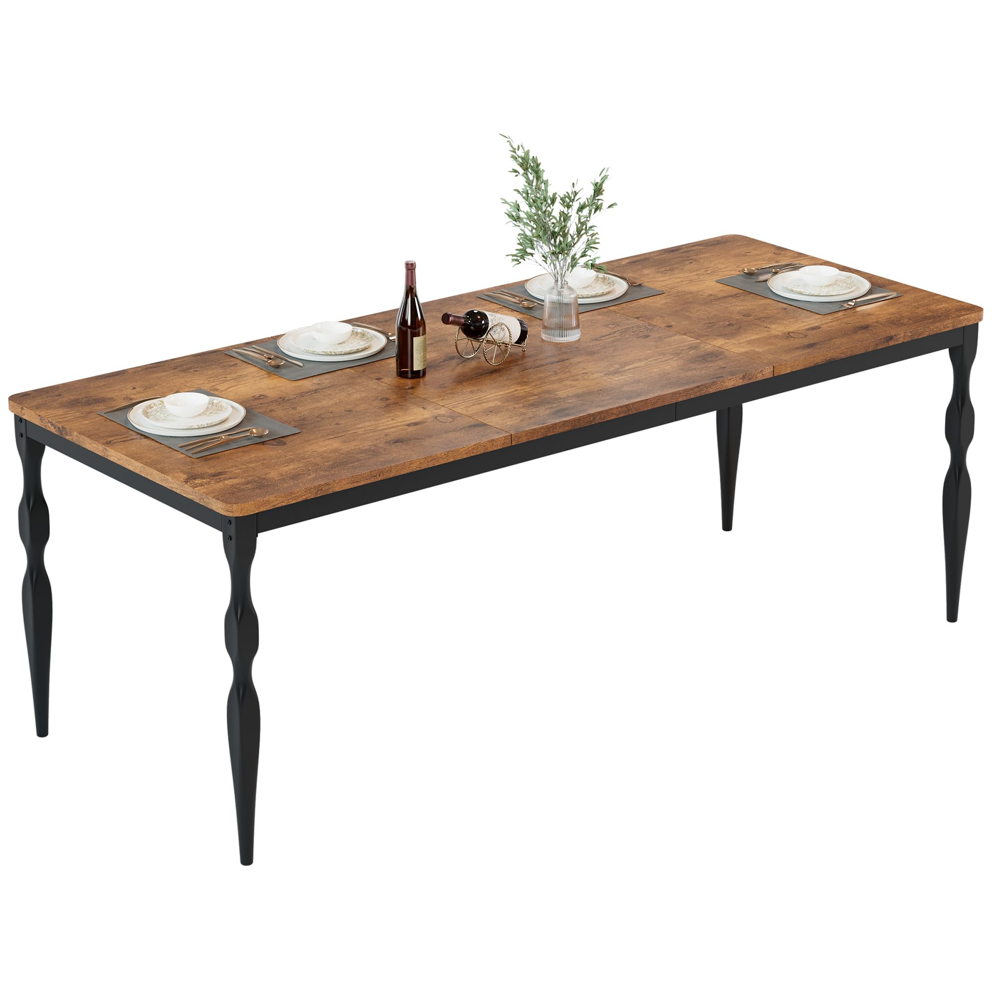 Front. Homhougo - Dining Room Table 6, 70.9'' Mid Century Kitchen Table Furniture with Metal Frame Heavy Duty Legs - Brown.