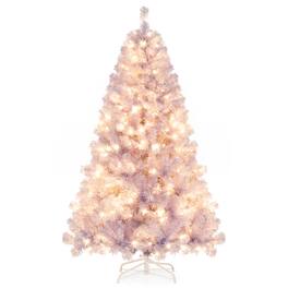 Gymax - 6 FT Artificial Tinsel Christmas Tree w/ 250 Lights 8 Modes 688 Branch Tips - Lavender Purple