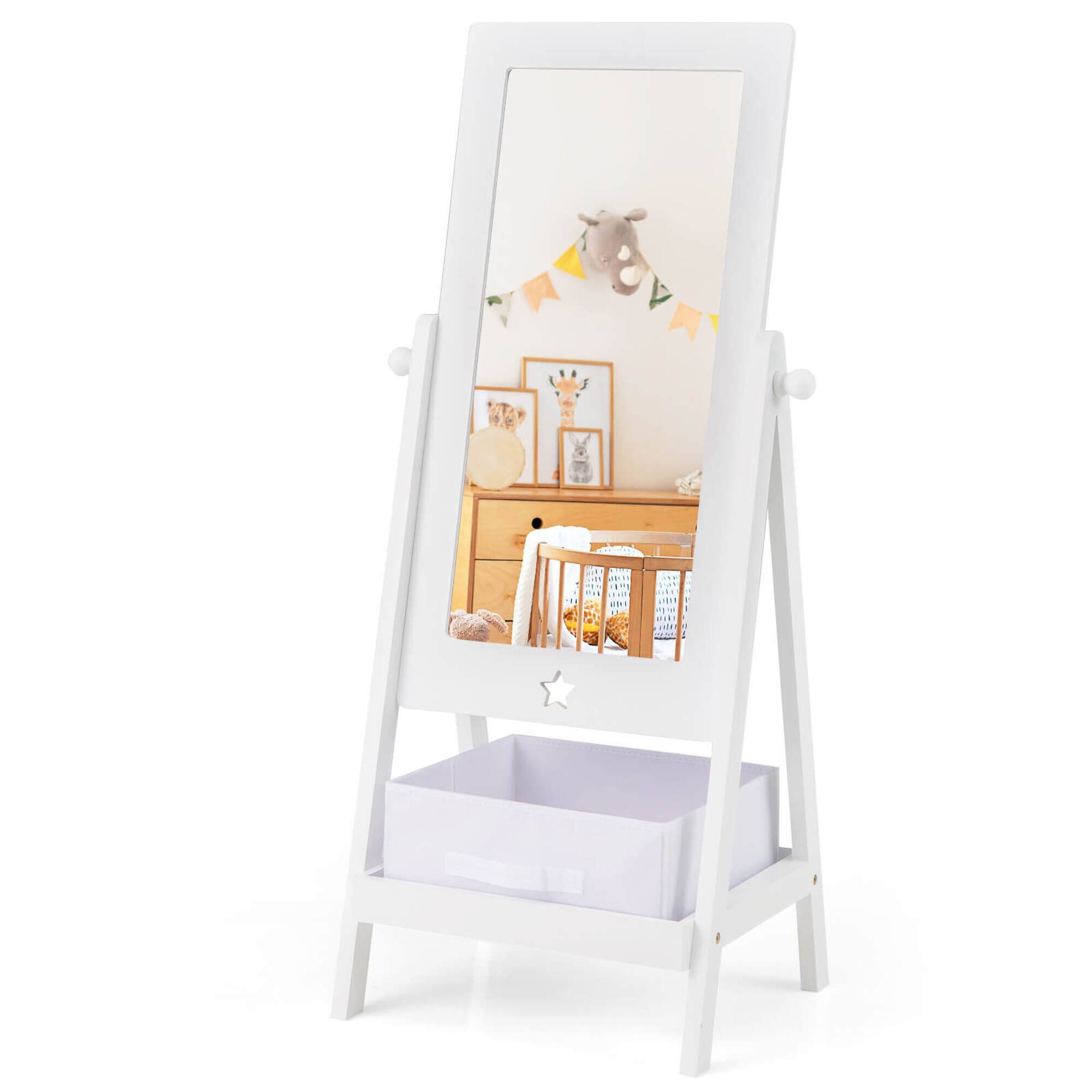 Alt View 9. Costway - Costway Kids Full Length Mirror 360° Rotatable Freestanding Dressing Mirror with Storage Bin - White.