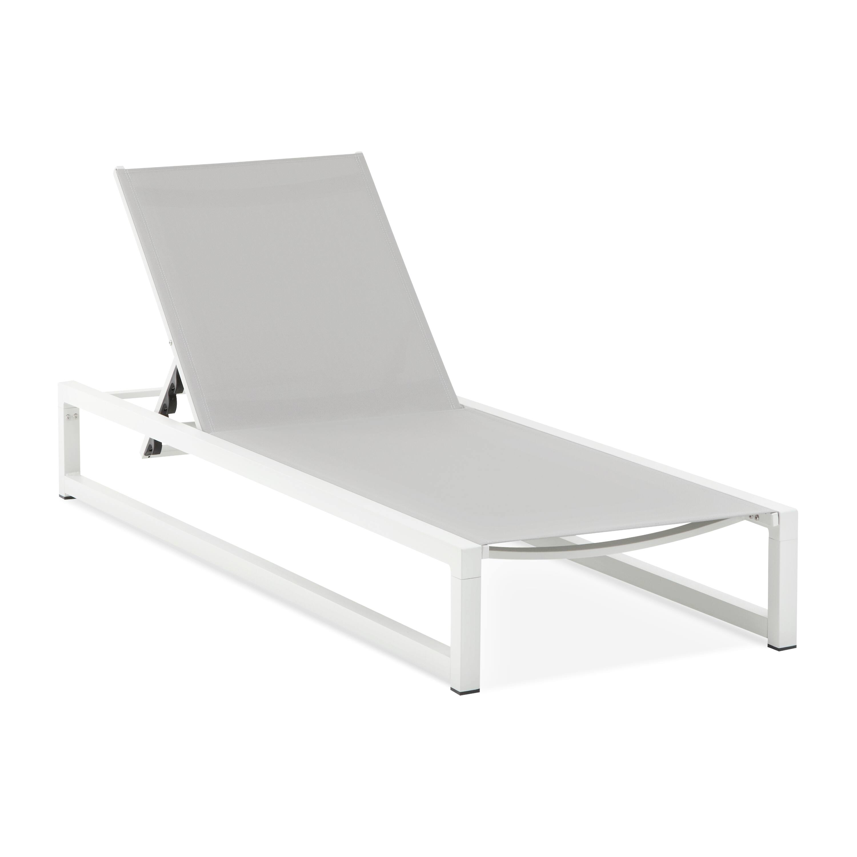 Left. Loheer - 2-Piece Chaise Lounge Set — 5-Position Adjustable Aluminum Patio Chairs with Breathable Mesh - Light Gray,White.