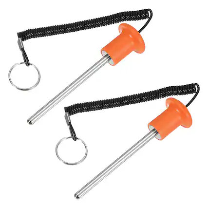 Front. Unique Bargains - Gym Pin, Weight Stack Pin Strength Training Replacement with Pull Rope 0.3 x 4.9 Inch & 2pcs for Home/Gym - Orange.