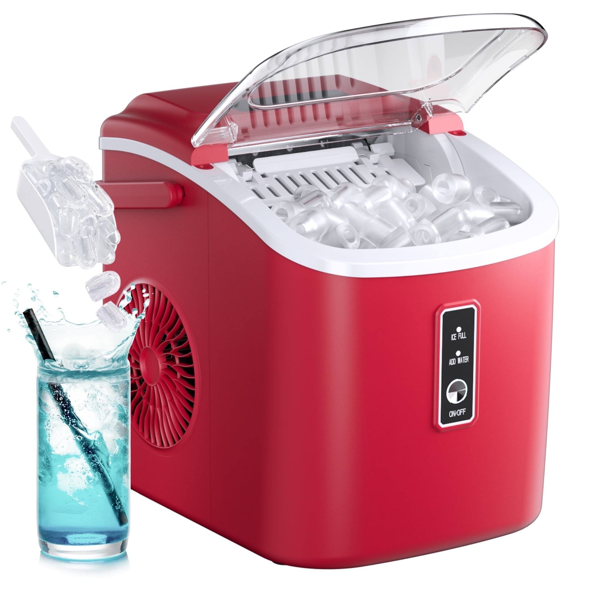 SIMZLIFE - Countertop Ice Maker 26 lbs/Day Portable Self-Cleaning, 9 Bullet Ice in 6 Min - Red
