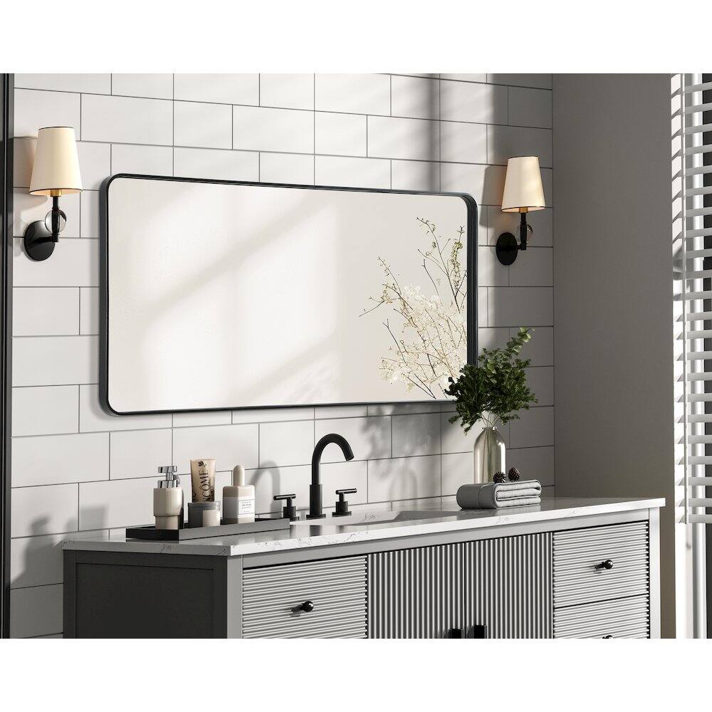 Alt View 2. Elegant Decor - Contour Metal Rectangle Mirror 30x60 in Black - Black.