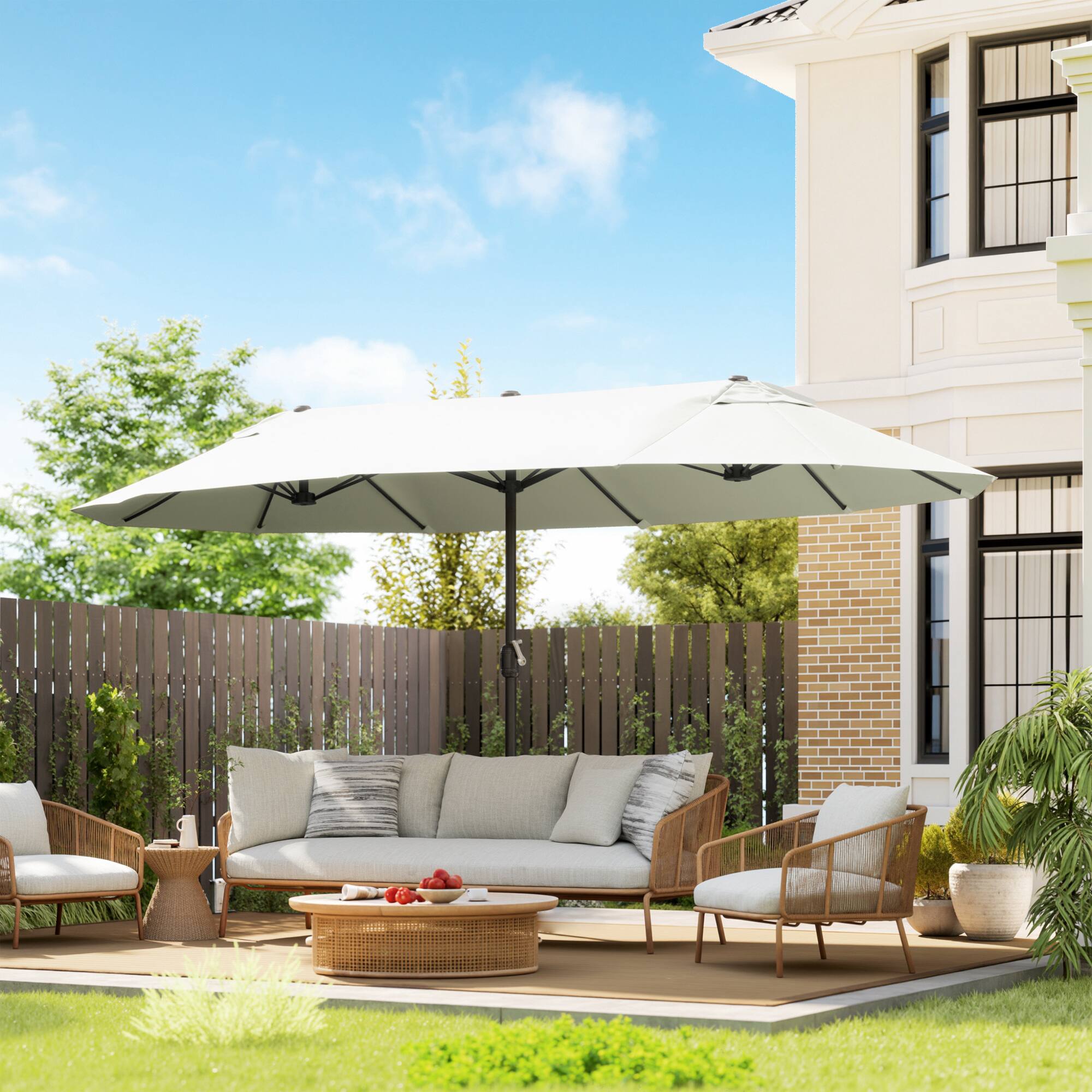 Alt View 1. Outsunny - 15ft Patio Umbrella Double-Sided Outdoor Market Extra Large Umbrella with Crank Handle for Deck, Lawn, Backyard and Pool - Cream White.