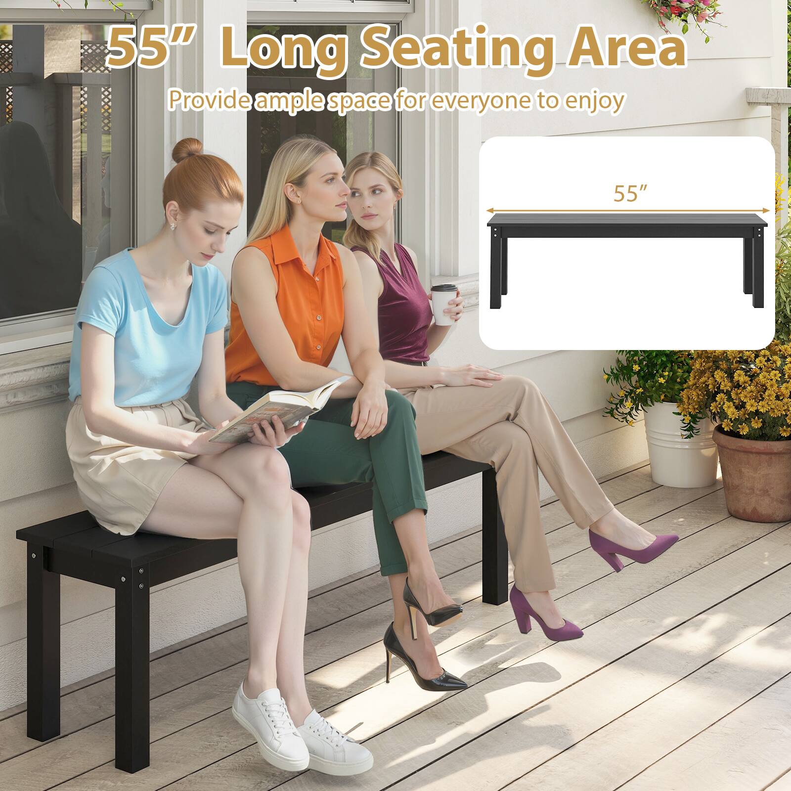 55" Long Seating Area, Provide ample space for everyone to enjoy, 55"