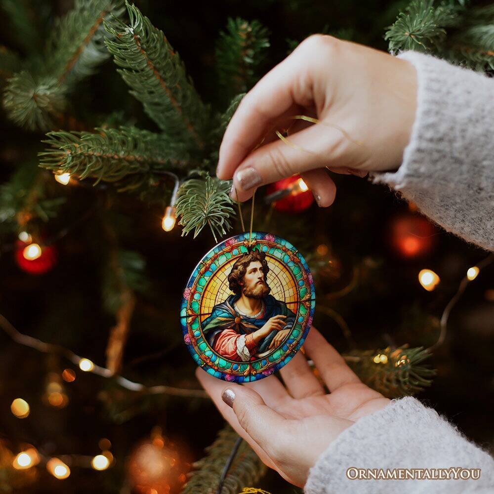 Alt View 1. OrnamentallyYou - Enlightened Man Renaissance Italy Painting Ornament Artistic Stained Glass Themed - Multi-colored.