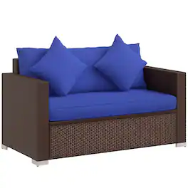 Outsunny - Loveseat, Patio Furniture Couch with Cushions, 2 Seat PE Rattan Sofa - Dark Blue