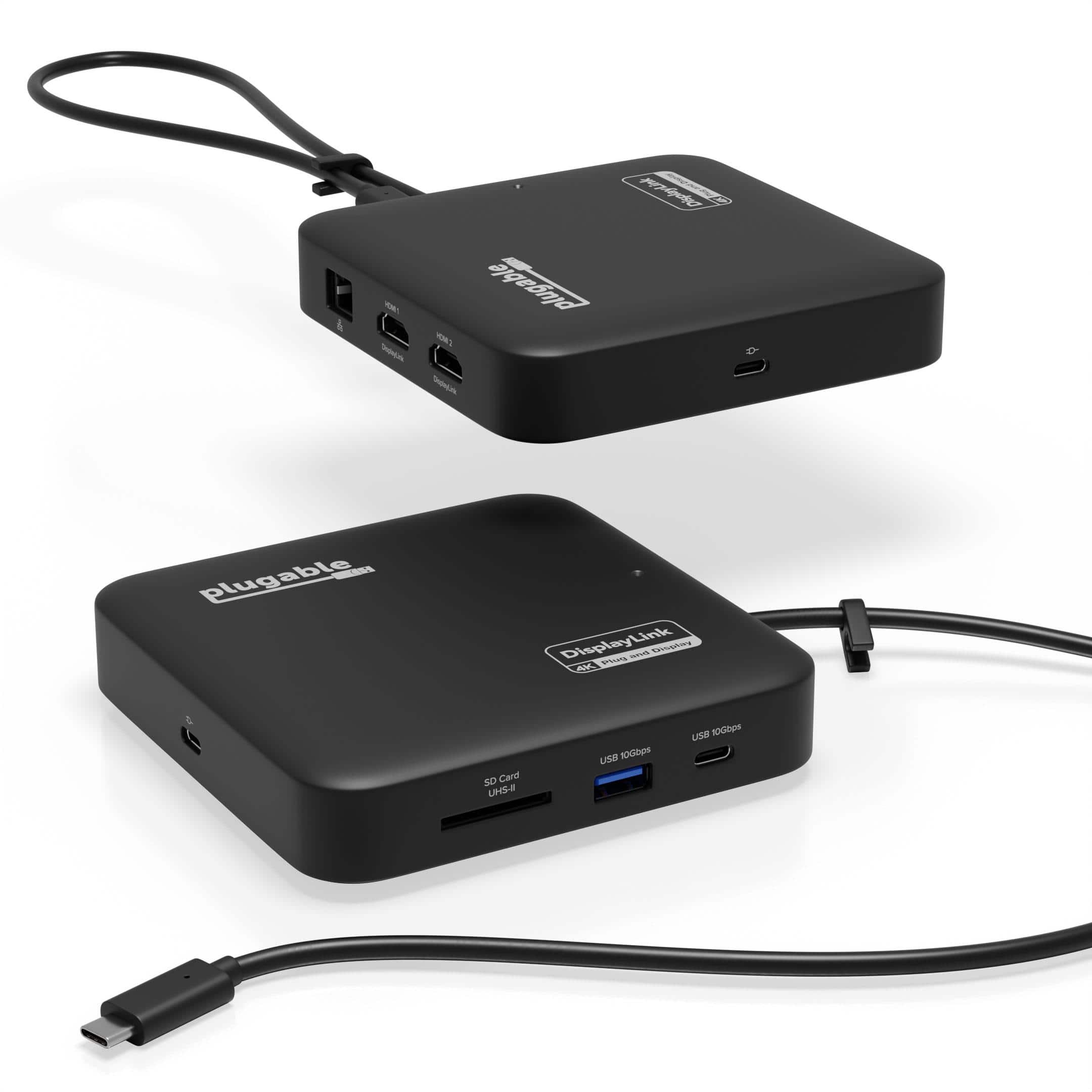 Plugable - 7-in-1 USB C Docking Station Dual Monitor - Dual HDMI Dock, for Mac and Windows, USB4, Thunderbolt or USB-C - Black