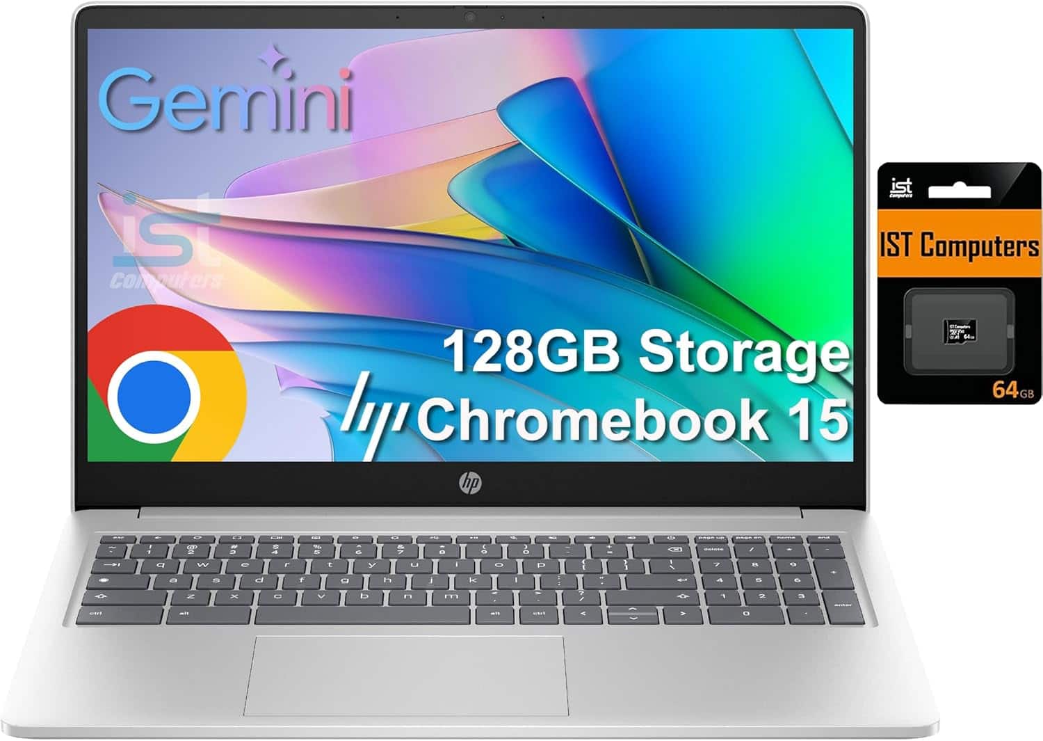 HP - Chromebook 15 15.6" HD Laptop - Intel Processor N200 with 8GB LPDDR5 Memory - 128GB Storage - IST SD Card - Chrome OS - Silver