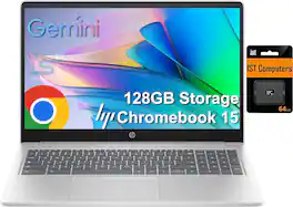 HP - Chromebook 15 15.6" HD Laptop - Intel Processor N200 with 8GB LPDDR5 Memory - 128GB Storage - IST SD Card - Chrome OS - Silver
