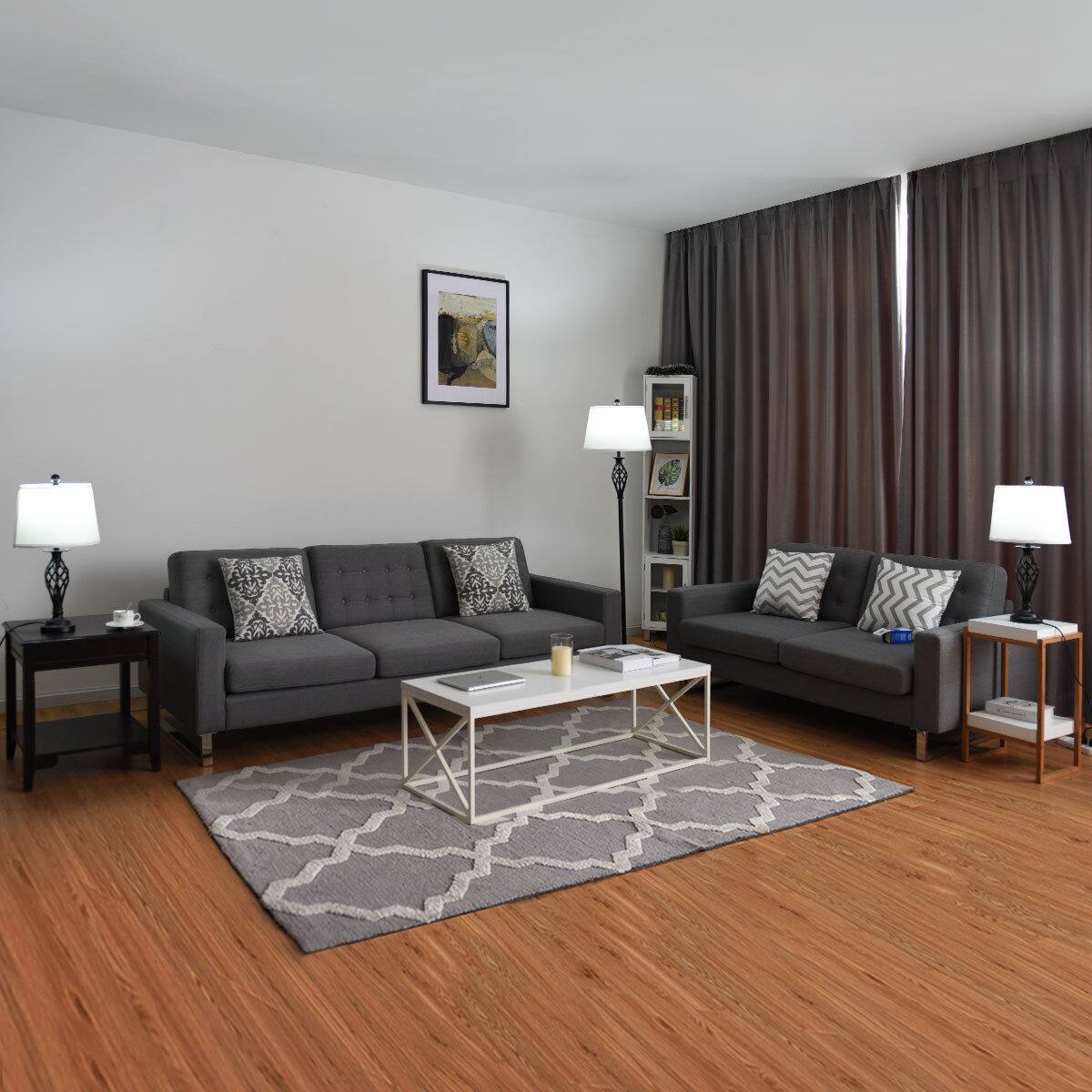 Alt View 1. Costway - Costway 3-Piece Lamp Set 2 Table Lamps 1 Floor Lamp Fabric Shades Living Room Bedroom - as pic.