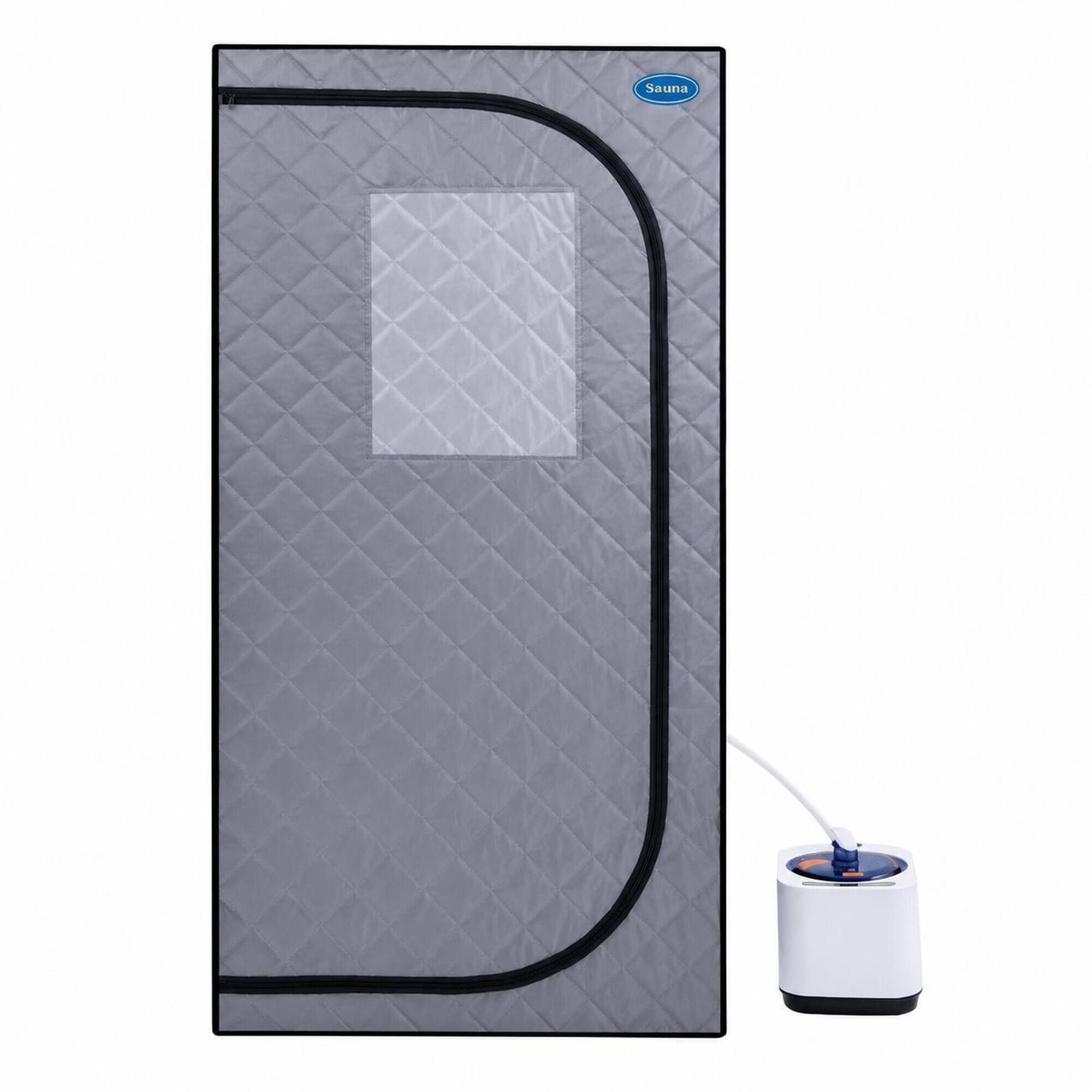 Front. RYHNUYNE - Portable Grey Steam Sauna Tent, Personal Home Spa, 2.2L Steam Generator, Remote Control, Foldable Chair, PVC Pipe - Cement Grey.