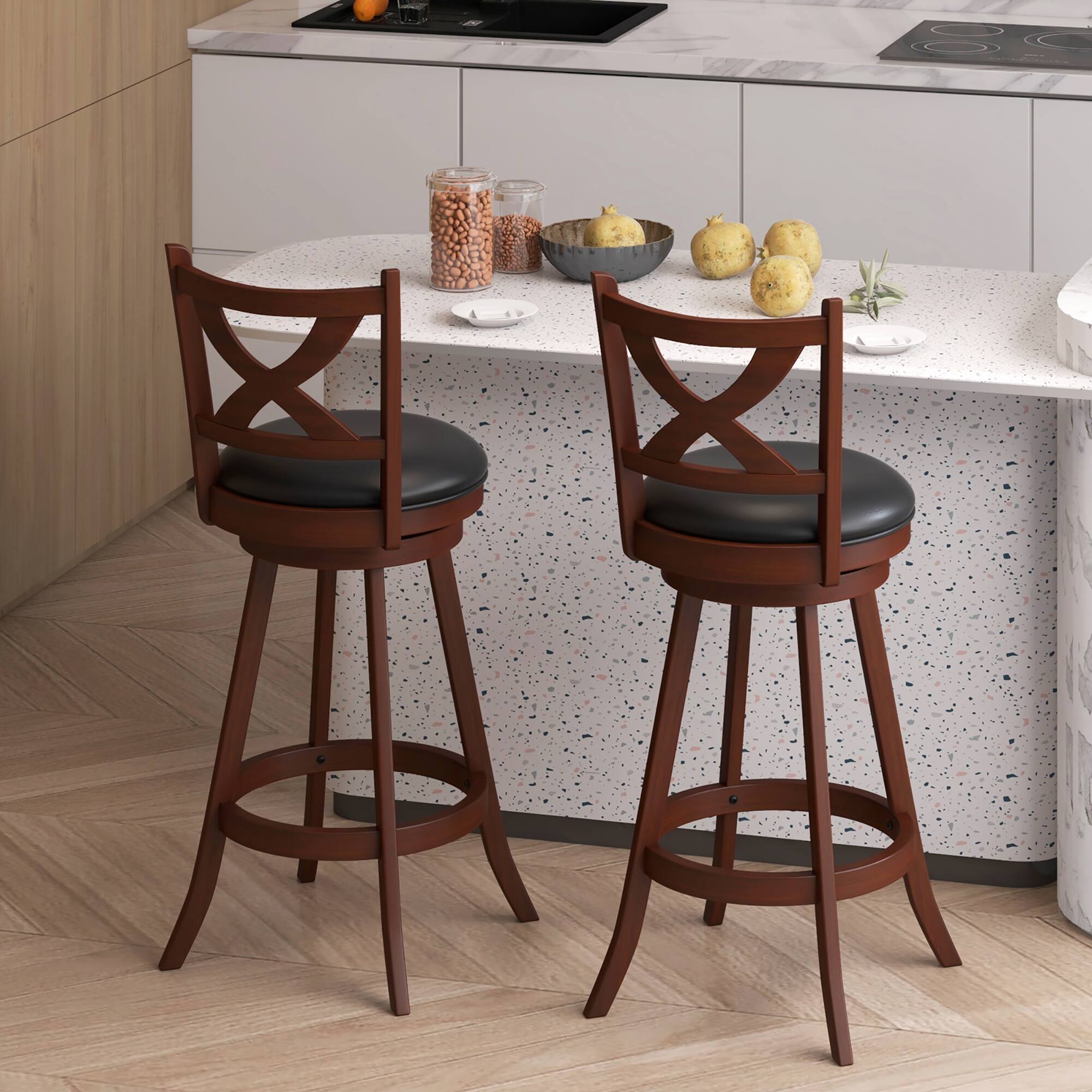 Alt View 8. Gymax - Gymax Swivel Bar Stools Set of 4 30 Inch Bar Height Chairs w/ High Backrest Espresso - Espresso, Black.