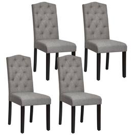 Gymax - Set of 4 Tufted Dining Chair Upholstered w/ Nailhead Trim & Rubber Wooden Legs - Gray