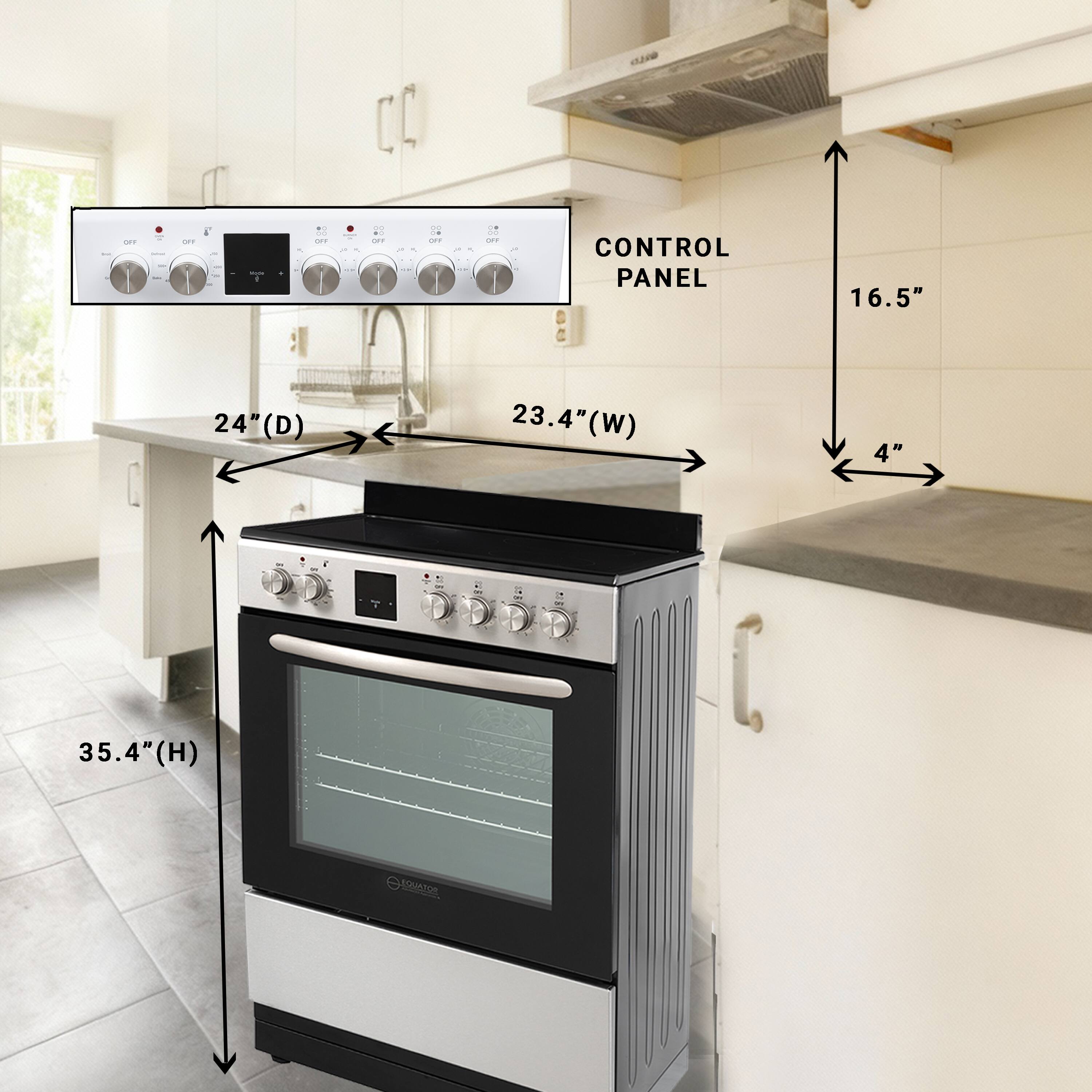 - CONTROL PANEL
- 16.5" (H)
- 24" (D)
- 23.4" (W)
- 4" (E)
- 35.4" (H)