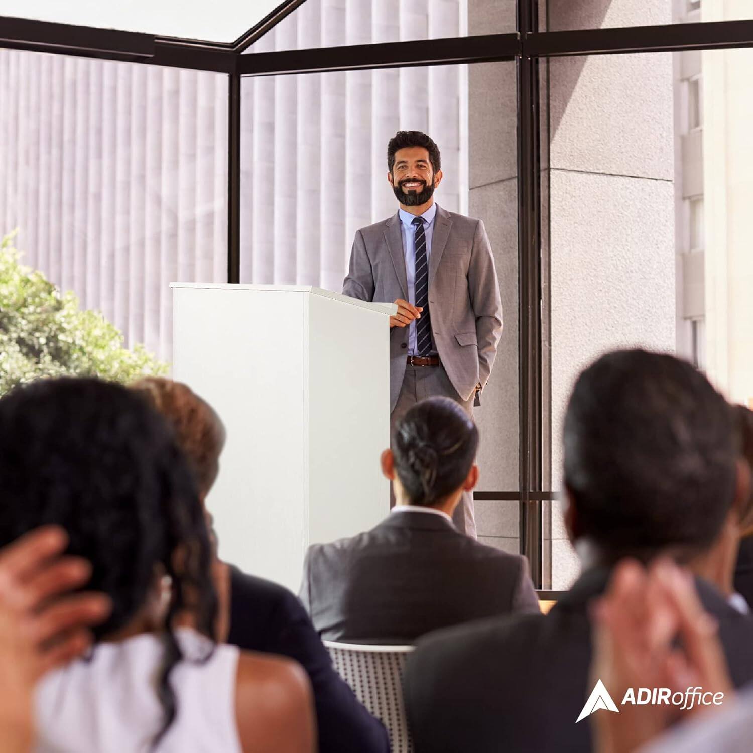 Alt View 8. AdirOffice - Wood Podium Presentation Lectern Speaker Stand with Storage Shelf - White.