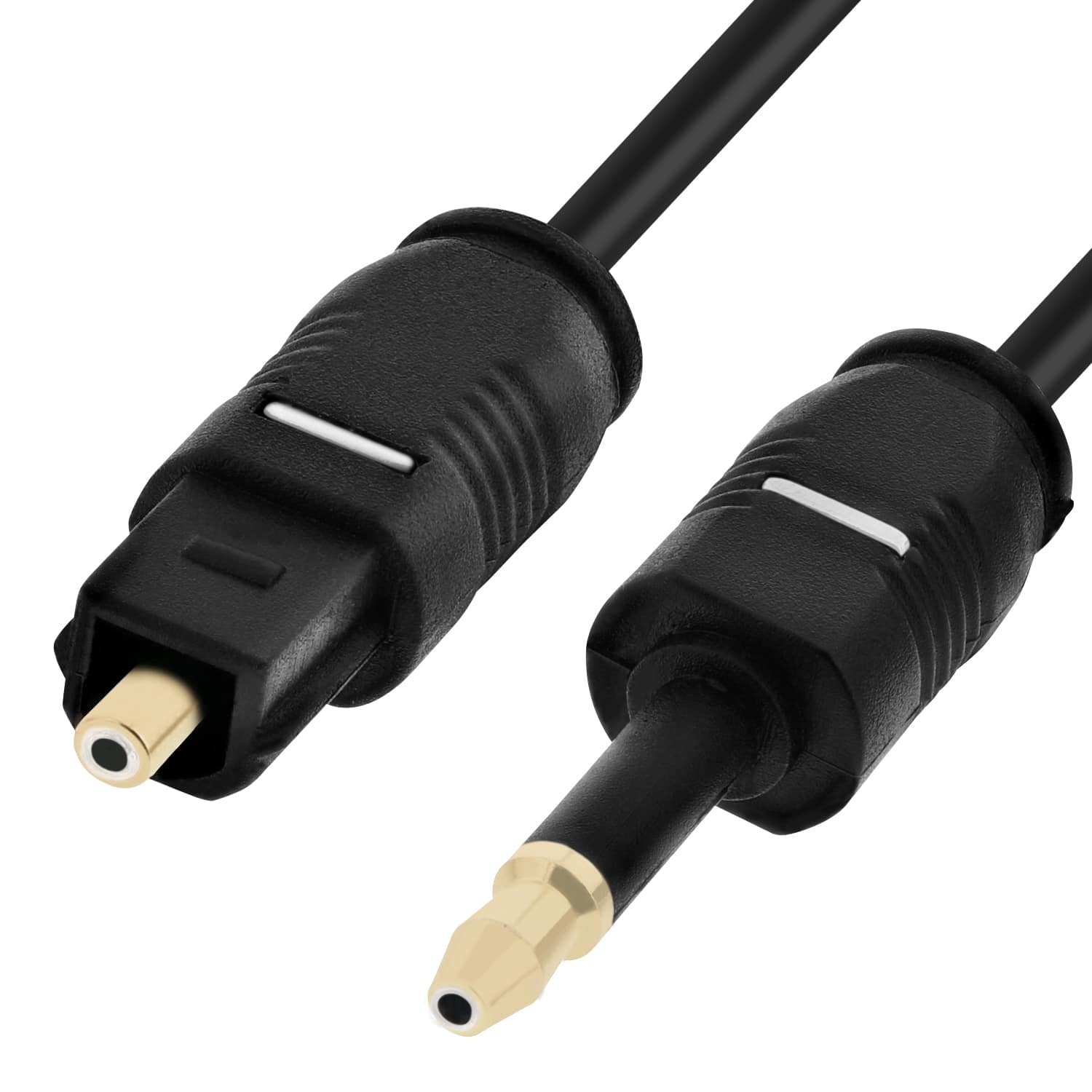 Fosmon - Optical Digital Audio Cable - 6FT, Gold-Plated Toslink to Mini Toslink S/PDIF Fiber Optic Cable - Black - Multicolored