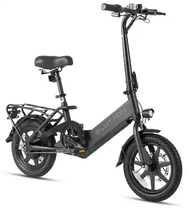 Front. Blutron - EB350F Foldable Ebike Black, 40 mile Max Range and 20MPH Max Speed - Black.