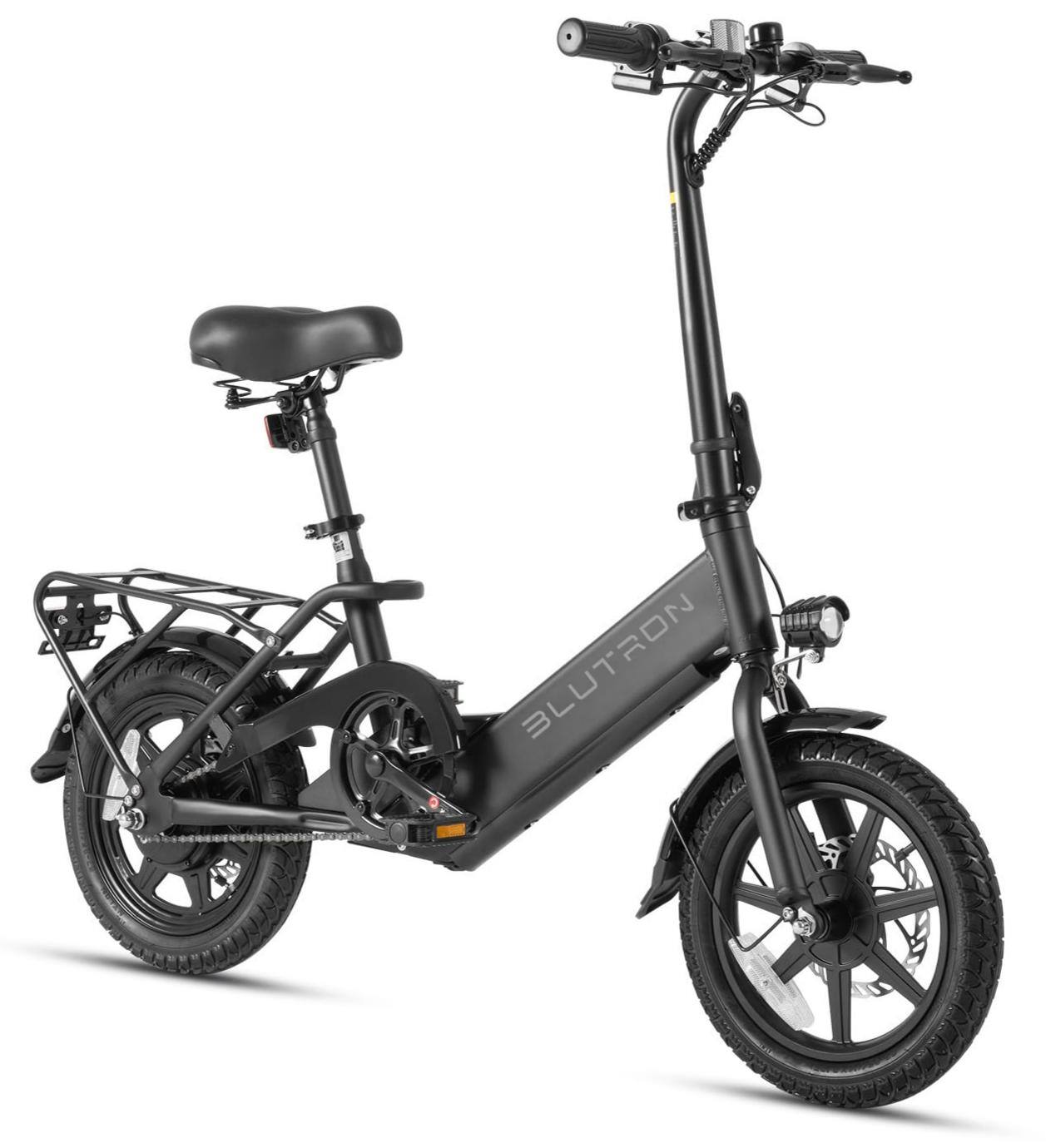 Front. Blutron - EB350F Foldable Ebike Black, 30 mile Max Range and 20MPH Max Speed - Black.