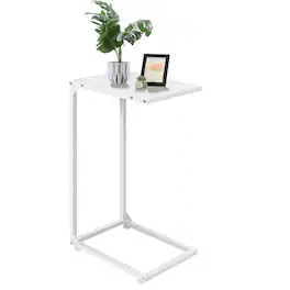 Oumilen - C-Shaped End Table with Sturdy Metal Frame - White