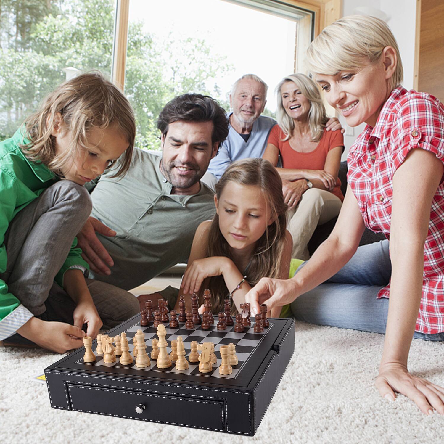 Alt View 3. GSE Games & Sports Expert - 12.5" Premium Leather 5-in-1 Chess, Checkers, Backgammon, Poker Dice and Chinese Checkers Board Set.