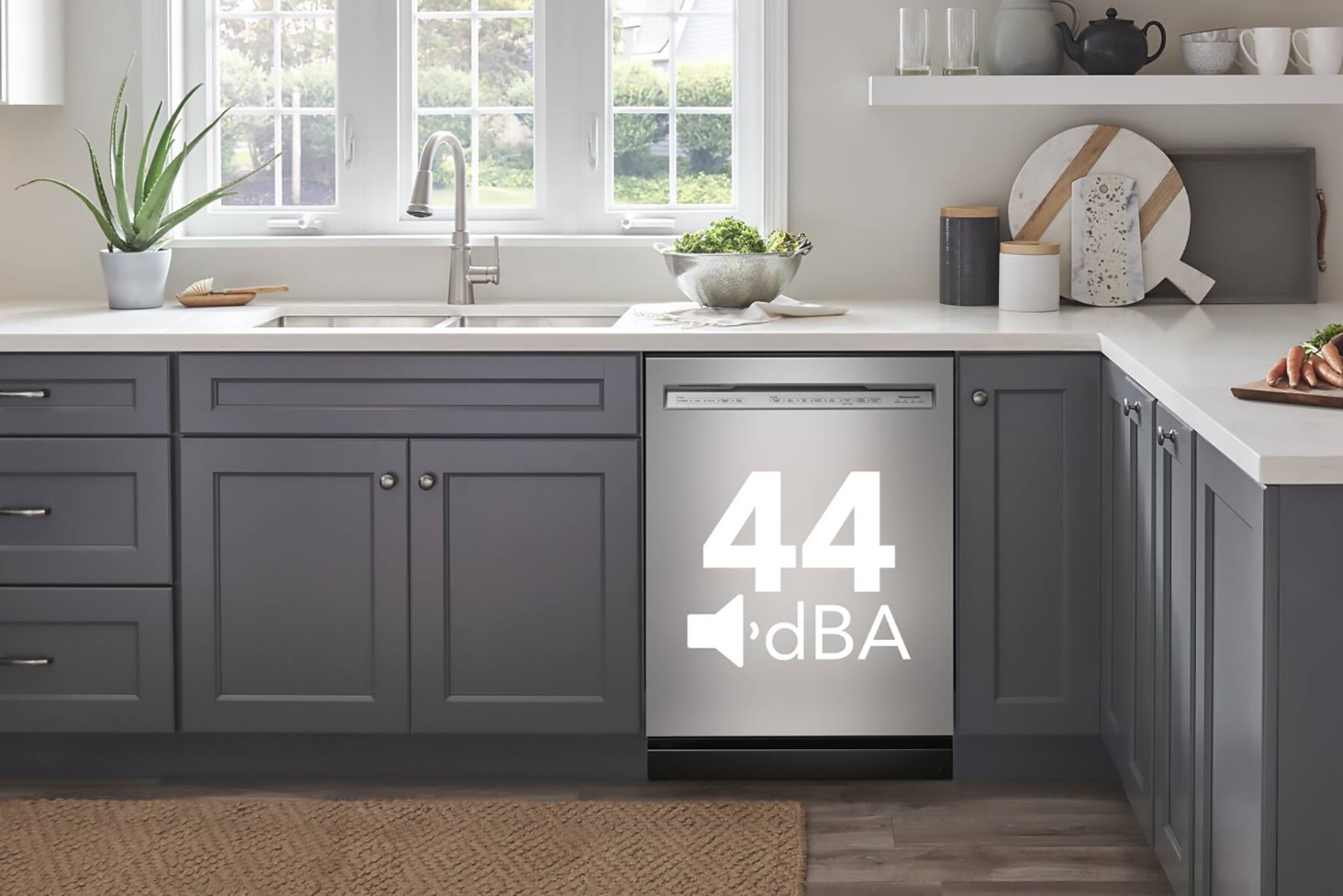 The text on the image reads "44 dBA."