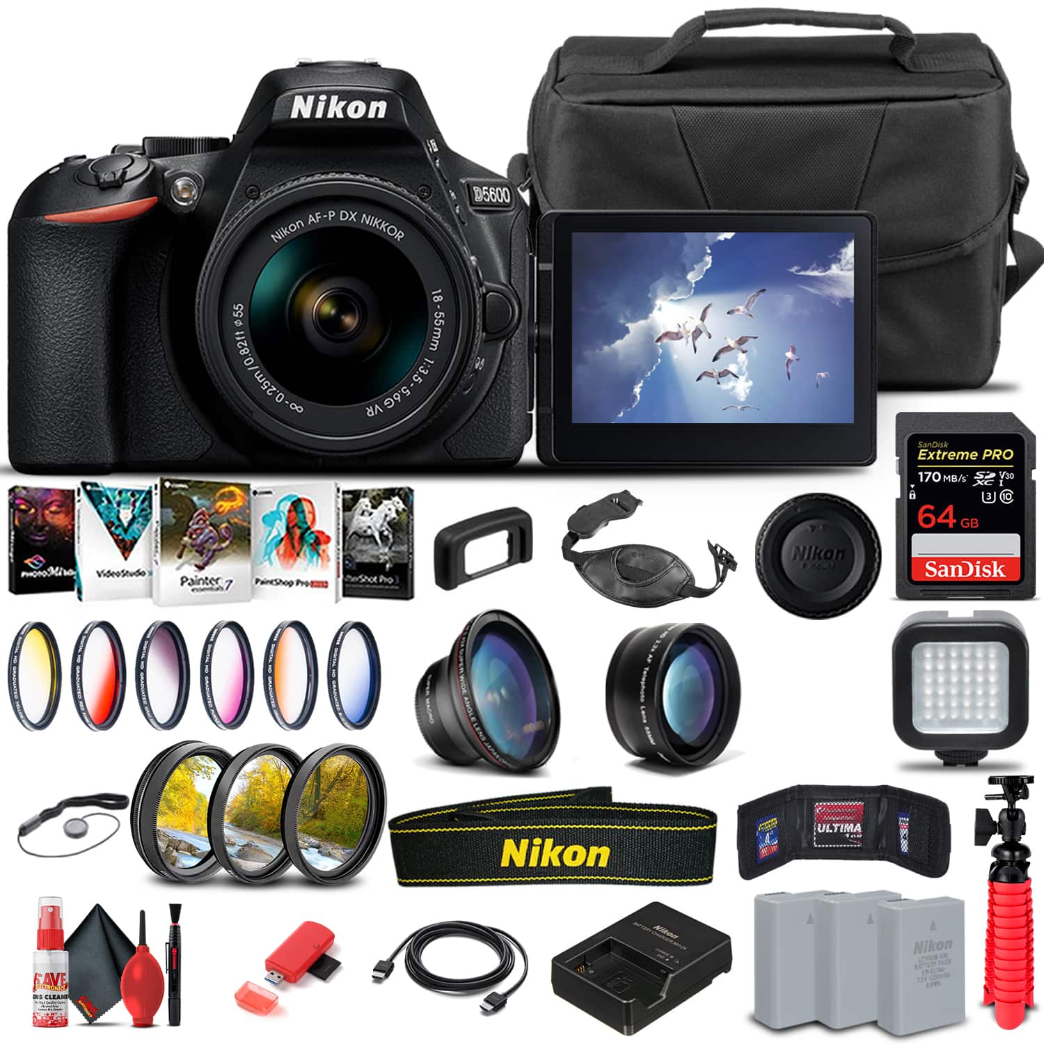 Nikon - D5600 DSLR Camera W/ 18-55mm Lens 1576 - Advanced Bundle