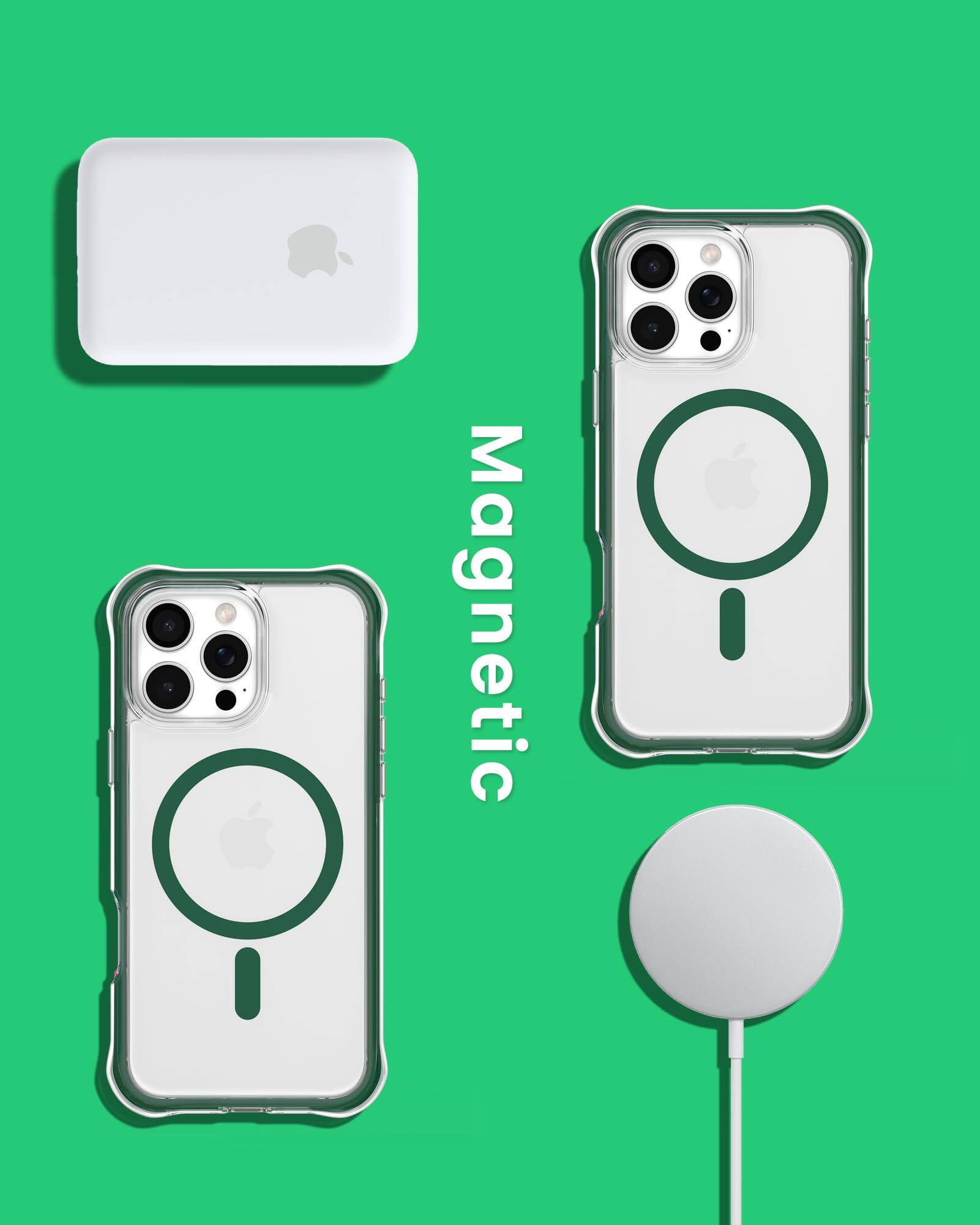Alt View 6. Ornarto - ORNARTO Air Case for iPhone 16 Pro Max Clear,Compatible with MagSafe,Military-Grade Drop Protection Case-Green - Green.