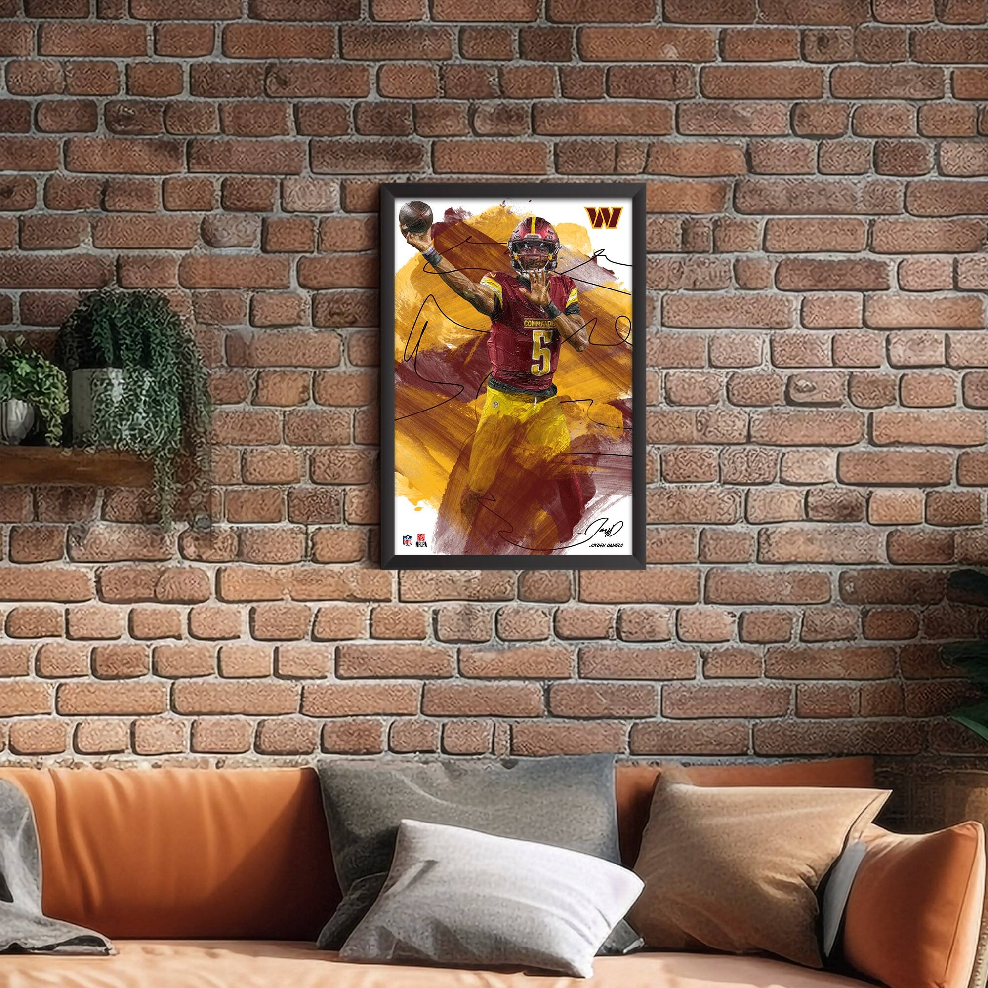Alt View 1. Sporticulture - Jayden Daniels Washington Commanders 14" x 20" Brush Stroke Player Framed Art Print - Multicolor.