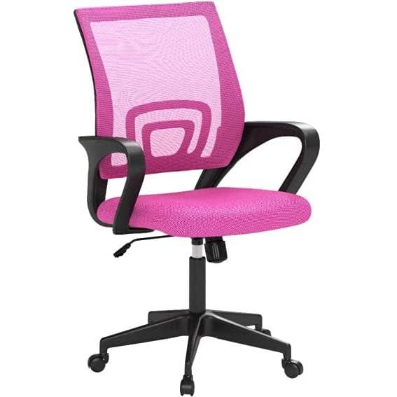 Hivvago - Modern Mid-Back Ergonomic Mesh Office Desk Chair with Armrest on Wheels - Pink
