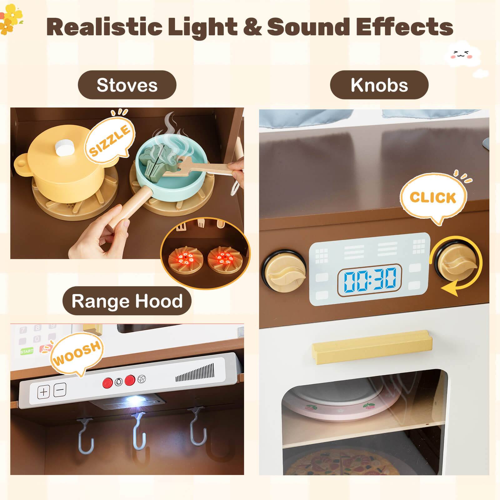 Realistic Light & Sound Effects

Stoves  
Sizzle

Knobs  
Click

Range Hood  
Woosh