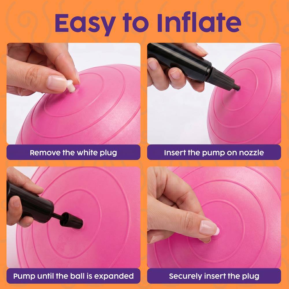 Easy to Inflate

Remove the white plug

Insert the pump on nozzle

Pump until the ball is expanded

Securely insert the plug