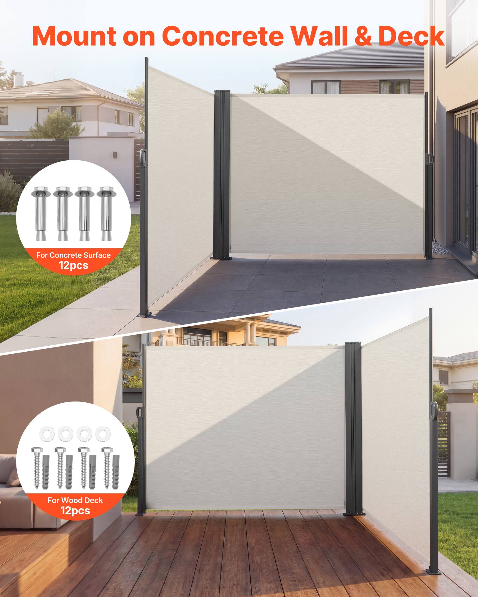 Mount on Concrete Wall & Deck

For Concrete Surface 12pcs

For Wood Deck 12pcs