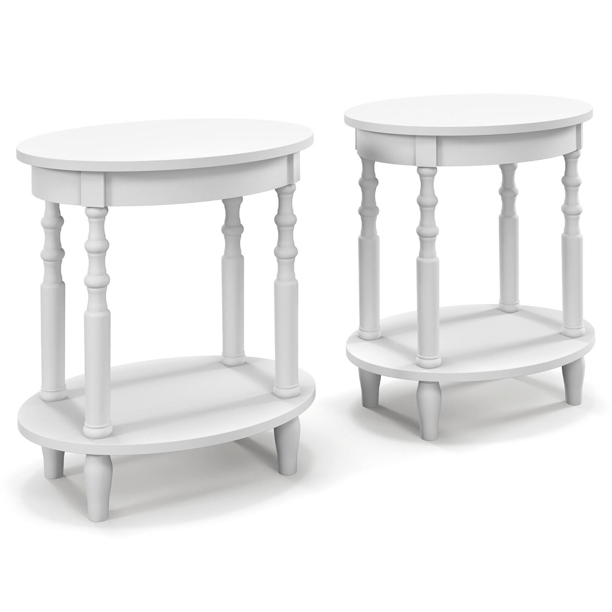 Alt View 8. Gymax - Gymax 2 PCS 2-Tier End Table Oval Compact Sofa Side Nightstand w/ Storage Shelf - White.