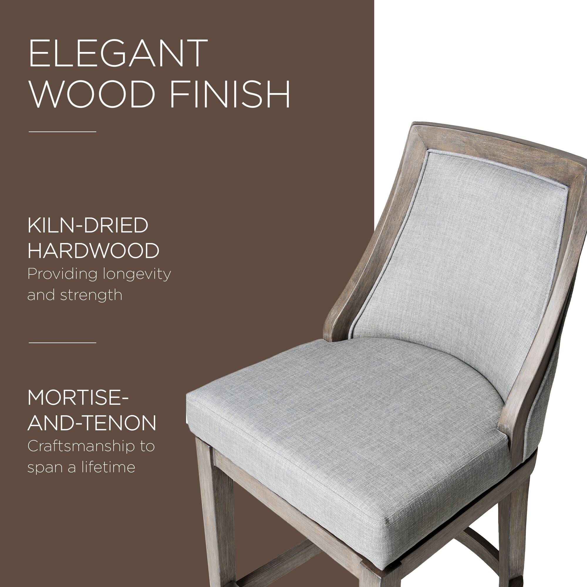 ELEGANT WOOD FINISH

KILN-DRIED HARDWOOD  
Providing longevity and strength

MORTISE-AND-TENON  
Craftsmanship to span a lifetime