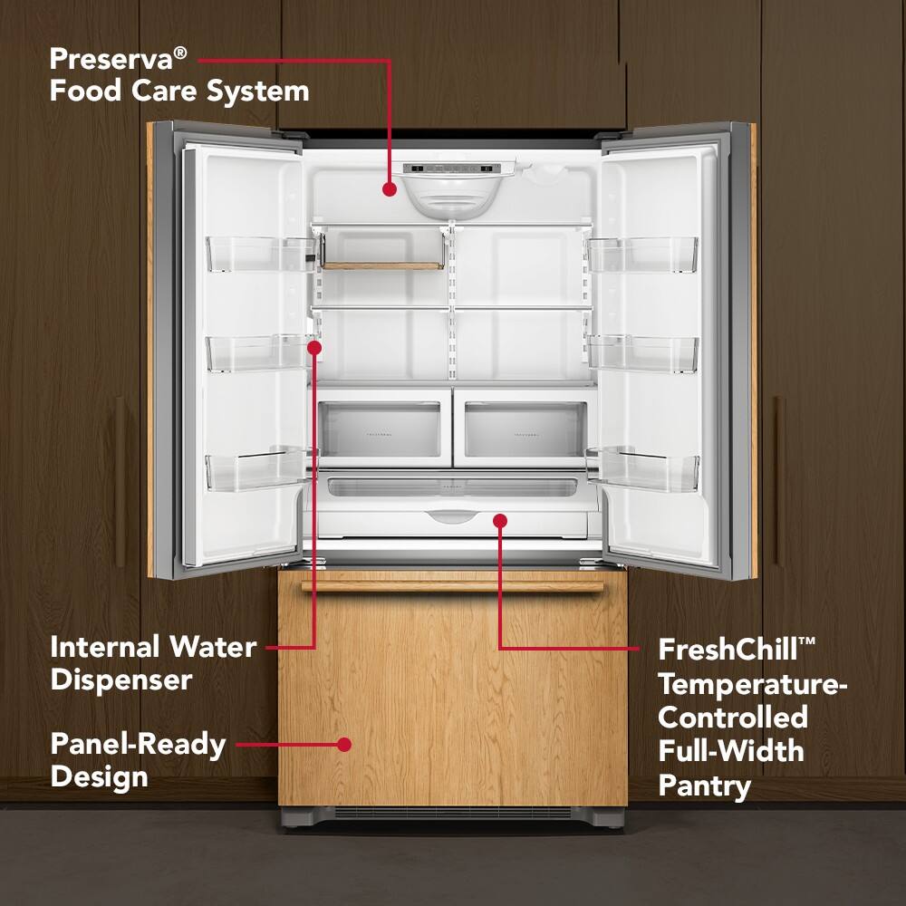 Preserva® Food Care System

Internal Water Dispenser

Panel-Ready Design

FreshChill™ Temperature-Controlled Full-Width Pantry