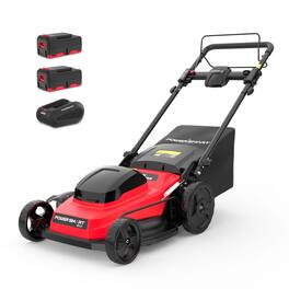 POWERSMART - 40-Volt 20-Inch Cordless Self-Propelled Lawn Mower with Charger and Dual Battery Slots, 50L Grass Catcher - Red